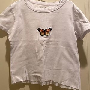 BRANDY MELVILLE white butterfly cropped t-shirt